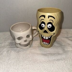 Rare Vintage find Skull and Cartoon Skull Mugs Set Halloween Collectibles